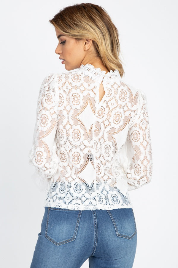 Sheer Floral & Geo Crochet Lace Top - Deals Kiosk
