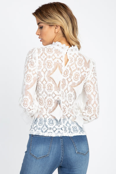Sheer Floral & Geo Crochet Lace Top - Deals Kiosk