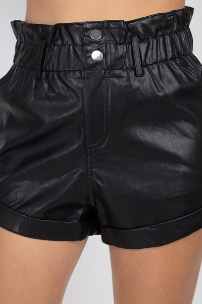 Paper Bag Pu Button Shorts Pants - Deals Kiosk
