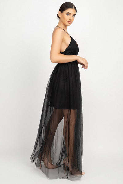 Sleeveless Cross Back Mesh Dress - Deals Kiosk