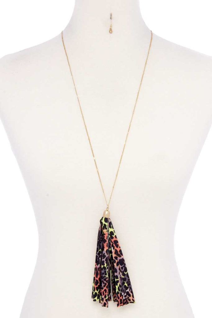 Animal Print Pattern Tassel Necklace - Deals Kiosk