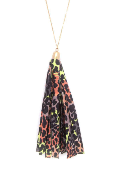 Animal Print Pattern Tassel Necklace - Deals Kiosk