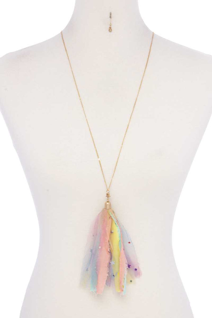 Metallic Stars Tulle Tassel Necklace - Deals Kiosk