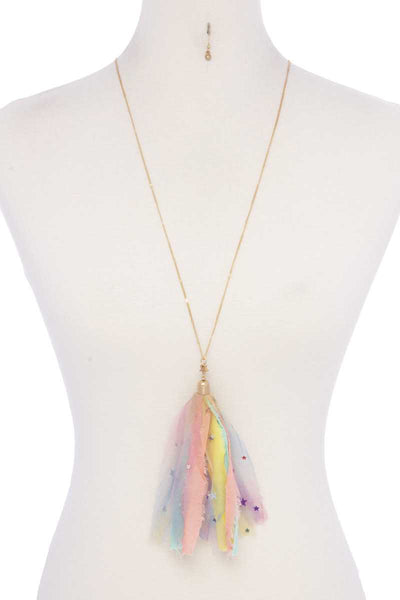 Metallic Stars Tulle Tassel Necklace - Deals Kiosk