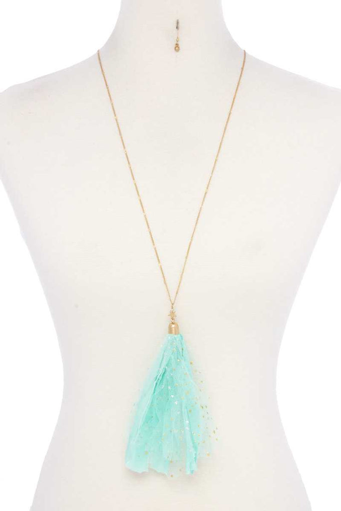 Metallic Stars Tulle Tassel Necklace - Deals Kiosk