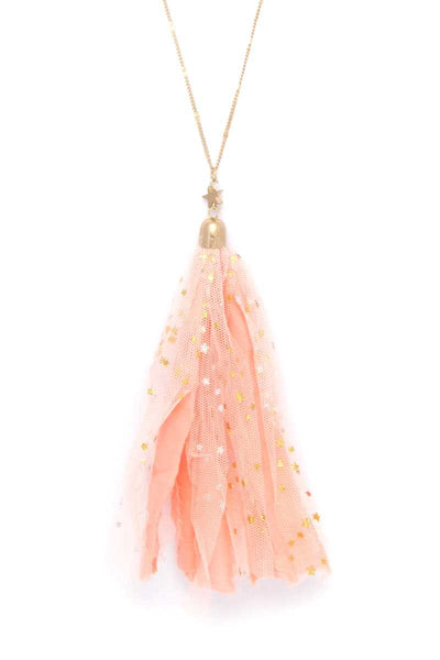 Metallic Stars Tulle Tassel Necklace - Deals Kiosk