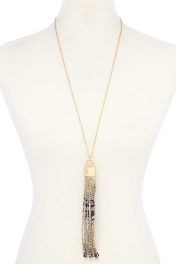 Snake Pattern Pu Leather Tassel Necklace - Deals Kiosk