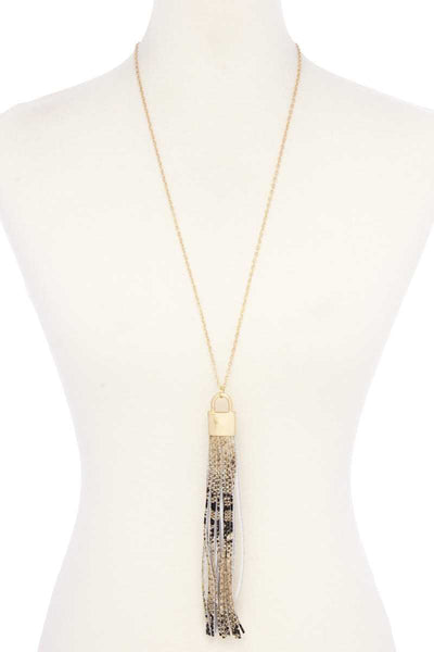 Snake Pattern Pu Leather Tassel Necklace - Deals Kiosk