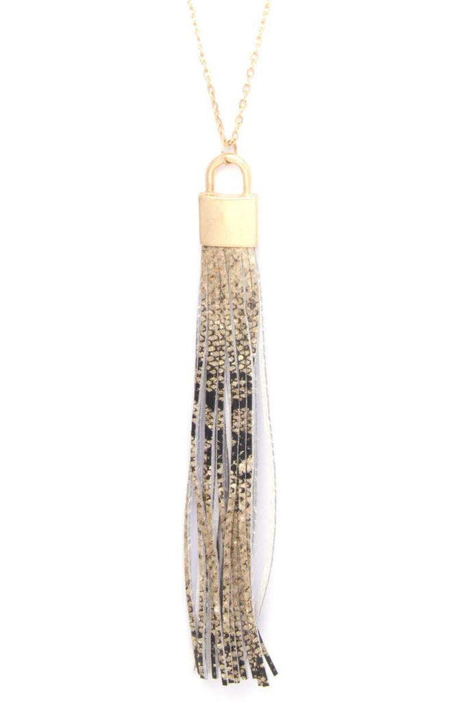Snake Pattern Pu Leather Tassel Necklace - Deals Kiosk