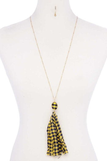 Checkered Pattern Fabric Tassel Necklace - Deals Kiosk