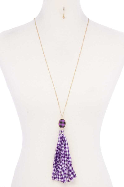 Checkered Pattern Fabric Tassel Necklace - Deals Kiosk