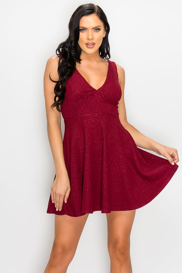 V-neck Back Cutout Skater Dress - Deals Kiosk