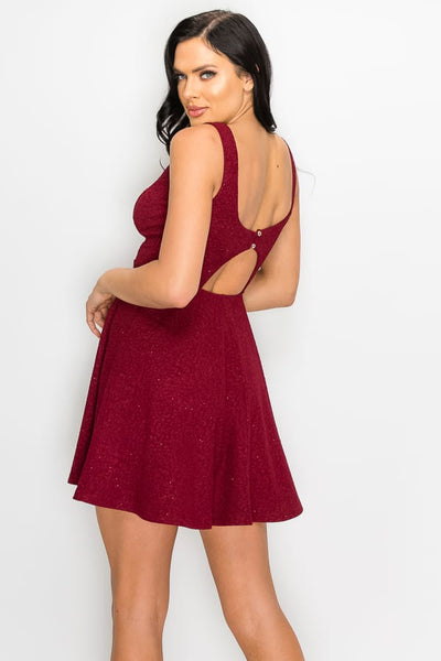 V-neck Back Cutout Skater Dress - Deals Kiosk