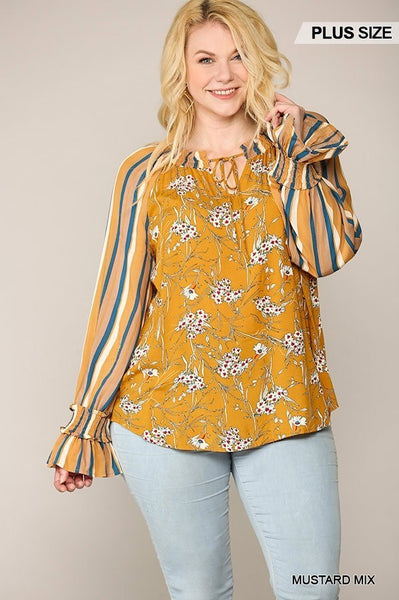 Print Mixed Peasant Smocked Top - Deals Kiosk
