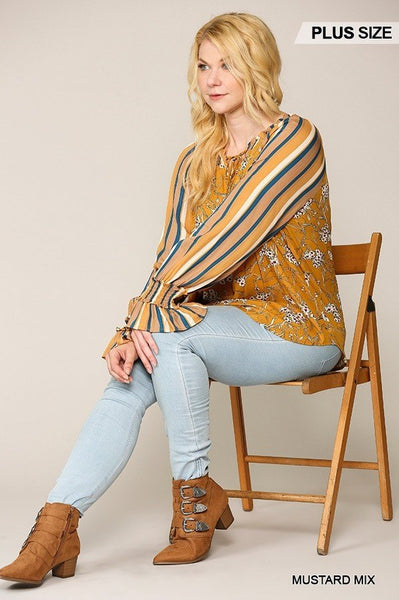 Print Mixed Peasant Smocked Top - Deals Kiosk