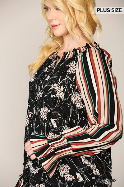 Print Mixed Peasant Smocked Top - Deals Kiosk