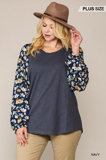 Floral Print Dolman Sleeve Round Hem Top - Deals Kiosk