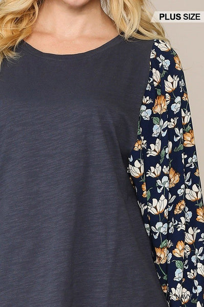 Floral Print Dolman Sleeve Round Hem Top - Deals Kiosk
