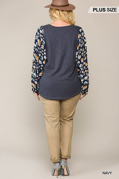 Floral Print Dolman Sleeve Round Hem Top - Deals Kiosk