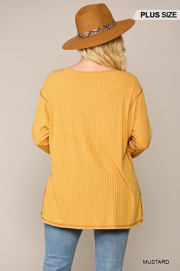 Two-tone Ribbed Tunic Top With Side Slits - Deals Kiosk