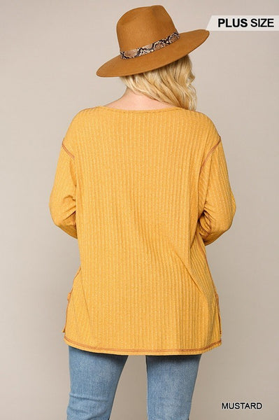 Two-tone Ribbed Tunic Top With Side Slits - Deals Kiosk