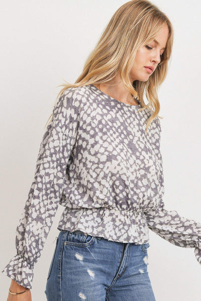 Ruffled Waist Drop Shoulder Long Sleeve Top - Deals Kiosk