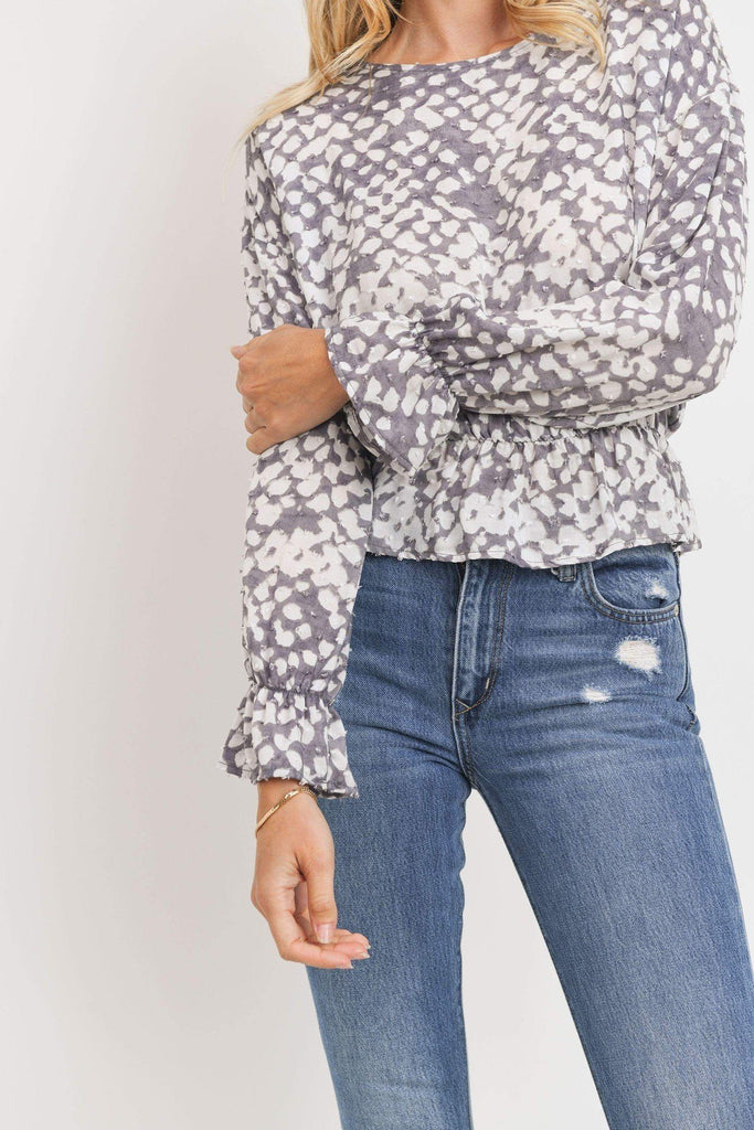 Ruffled Waist Drop Shoulder Long Sleeve Top - Deals Kiosk