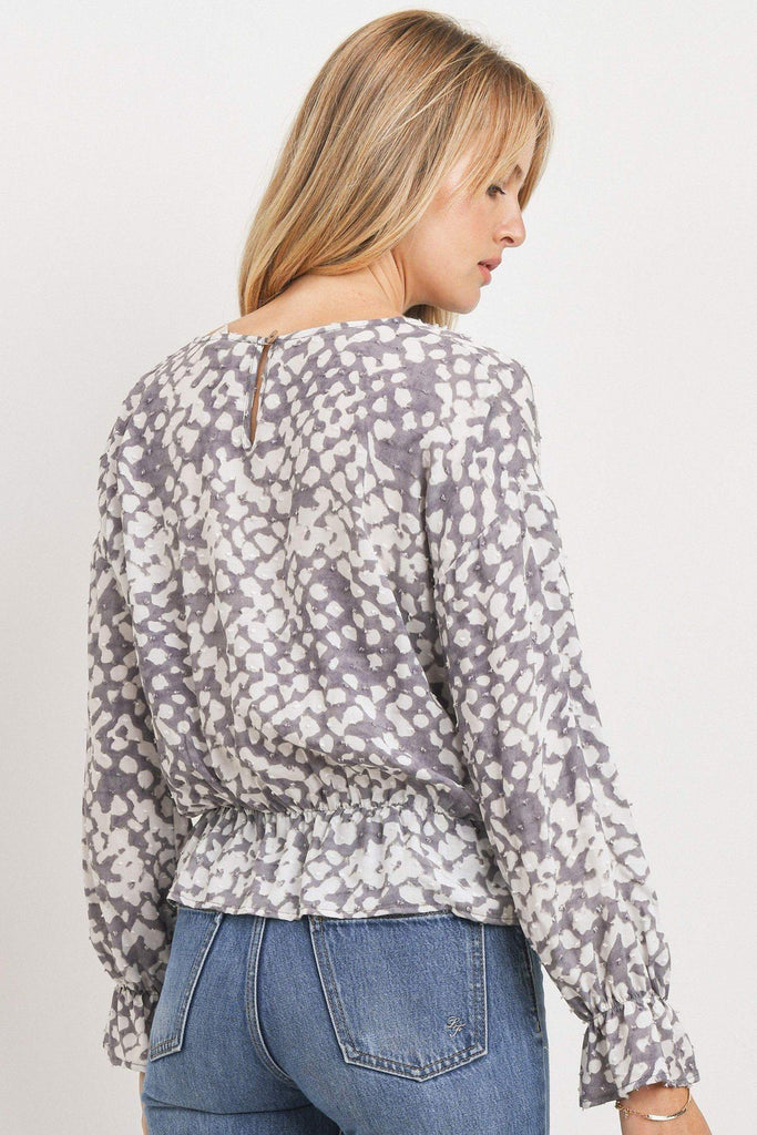 Ruffled Waist Drop Shoulder Long Sleeve Top - Deals Kiosk