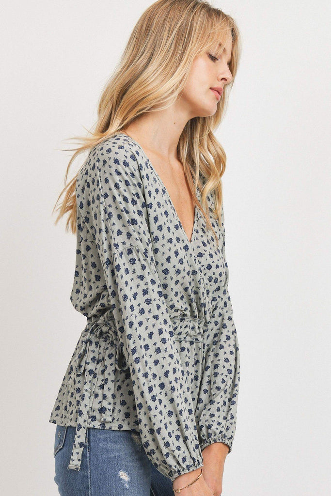 Surplice Neckline Drop Shoulder Long Sleeve Top - Deals Kiosk