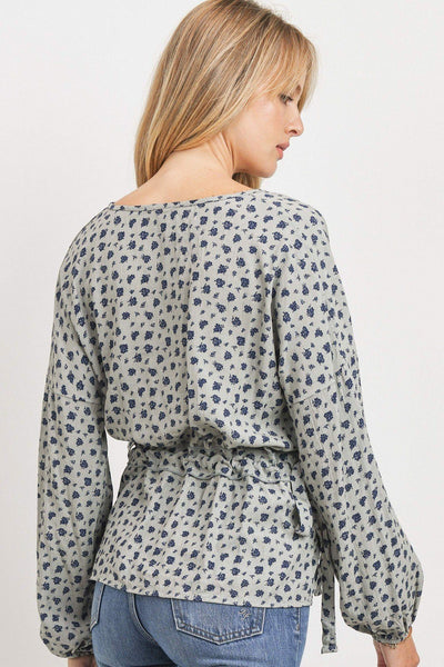 Surplice Neckline Drop Shoulder Long Sleeve Top - Deals Kiosk