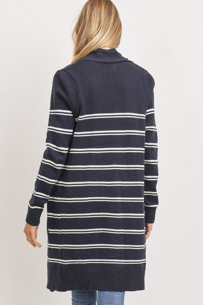 Striped Print Open Front Cardigan - Deals Kiosk