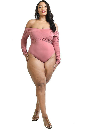 Plus Solid Cross Wrapped Long Sleeve Bodysuit - Deals Kiosk