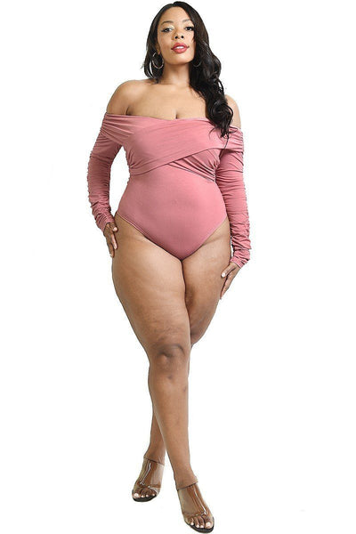 Plus Solid Cross Wrapped Long Sleeve Bodysuit - Deals Kiosk
