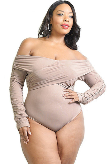 Plus Solid Cross Wrapped Long Sleeve Bodysuit - Deals Kiosk