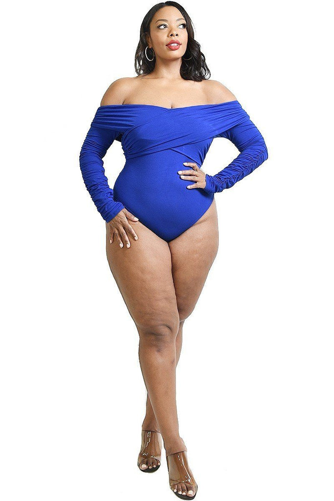 Plus Solid Cross Wrapped Long Sleeve Bodysuit - Deals Kiosk