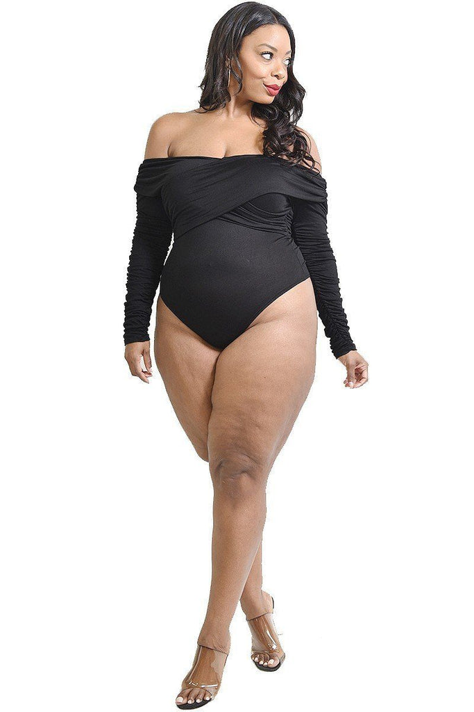 Plus Solid Cross Wrapped Long Sleeve Bodysuit - Deals Kiosk