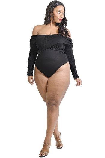 Plus Solid Cross Wrapped Long Sleeve Bodysuit - Deals Kiosk