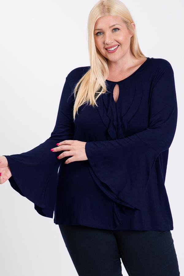 Long Bell Sleeve Ruffle Keyhole - Deals Kiosk