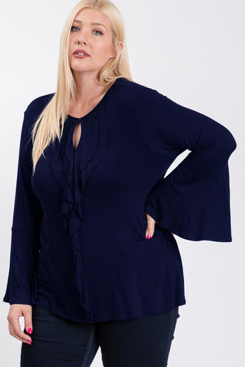 Long Bell Sleeve Ruffle Keyhole - Deals Kiosk