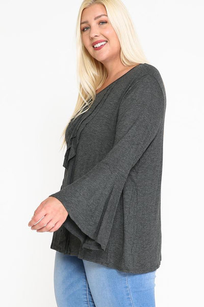 Long Bell Sleeve Ruffle Keyhole - Deals Kiosk