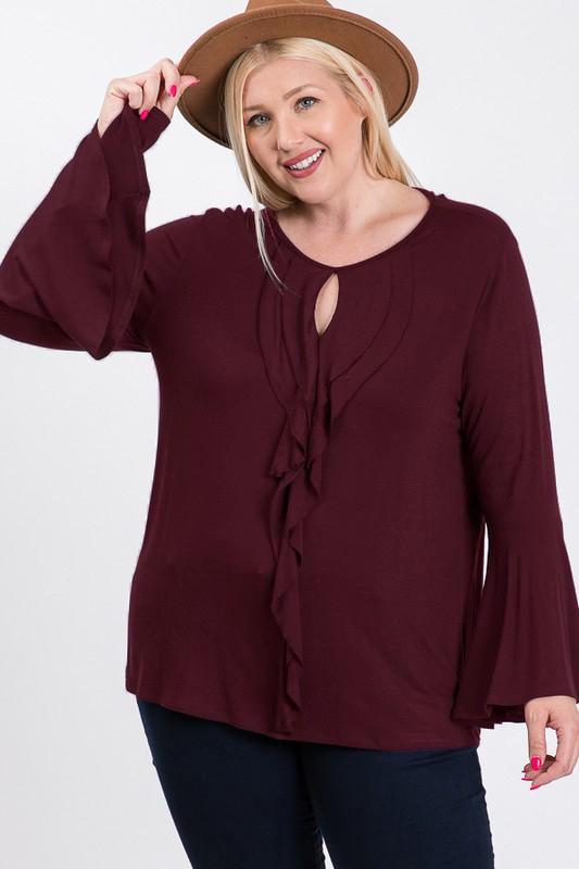 Long Bell Sleeve Ruffle Keyhole - Deals Kiosk