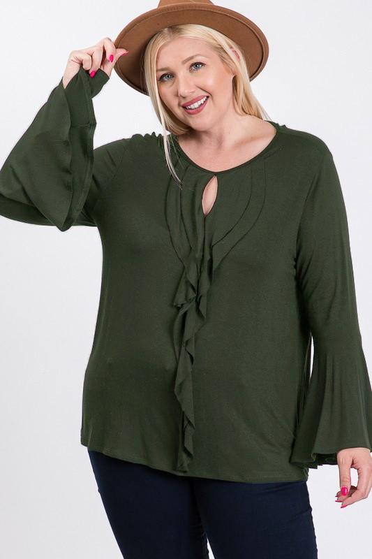 Long Bell Sleeve Ruffle Keyhole - Deals Kiosk