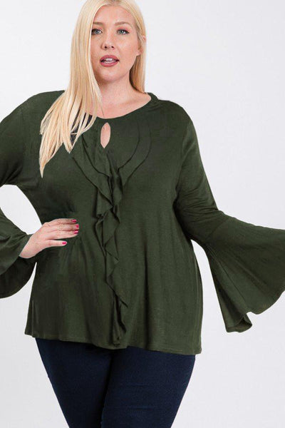 Long Bell Sleeve Ruffle Keyhole - Deals Kiosk