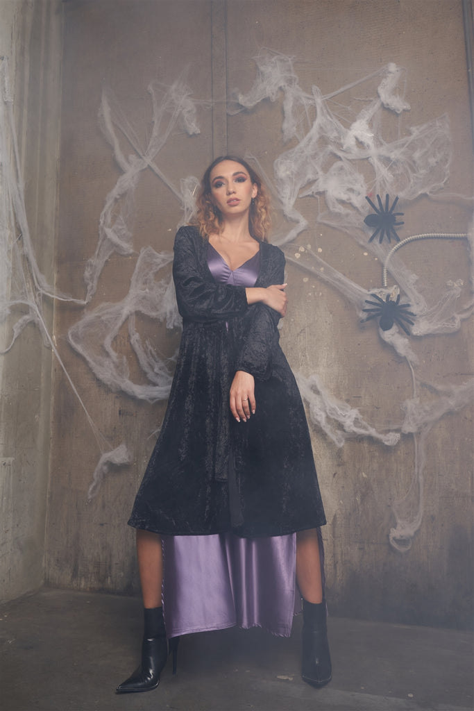 Crushed Velvet Open Front Tie Jacket - Deals Kiosk