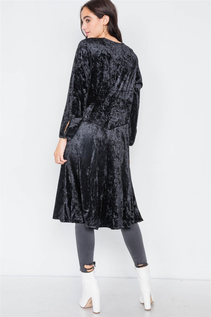 Crushed Velvet Open Front Tie Jacket - Deals Kiosk