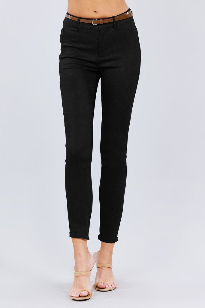 Belted Textured Long Pants - Deals Kiosk