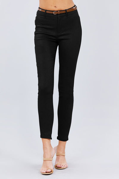Belted Textured Long Pants - Deals Kiosk