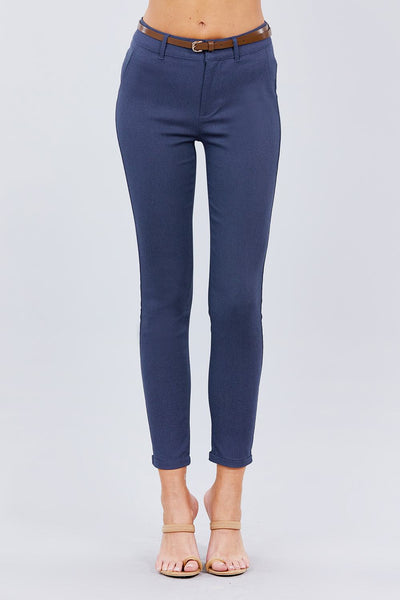 Belted Textured Long Pants - Deals Kiosk
