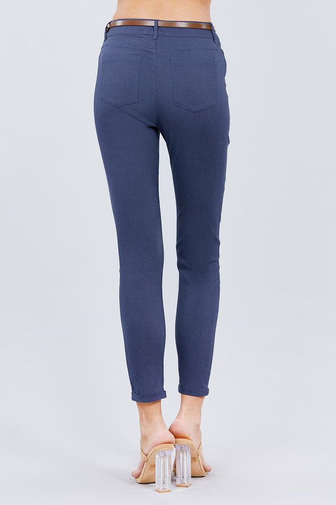 Belted Textured Long Pants - Deals Kiosk