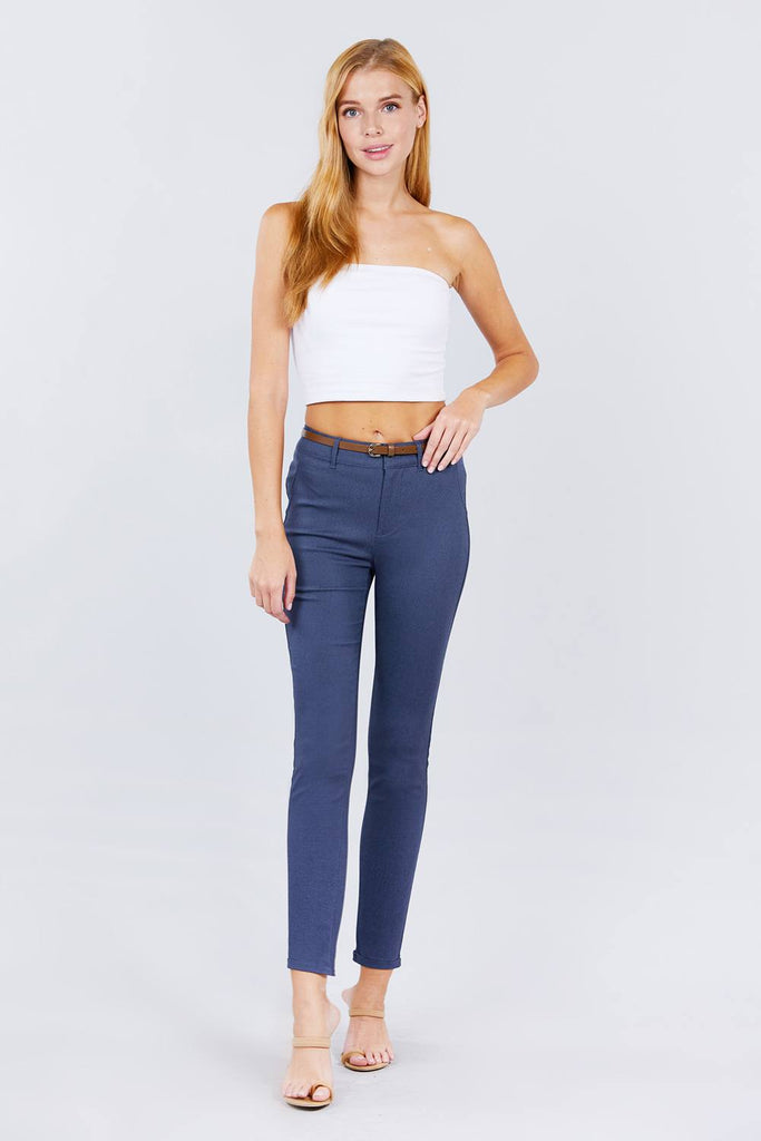 Belted Textured Long Pants - Deals Kiosk
